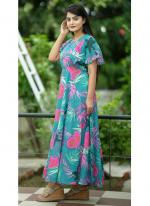 Georgette Sky Blue Beach Wear Printed Readymade Maxi Dress